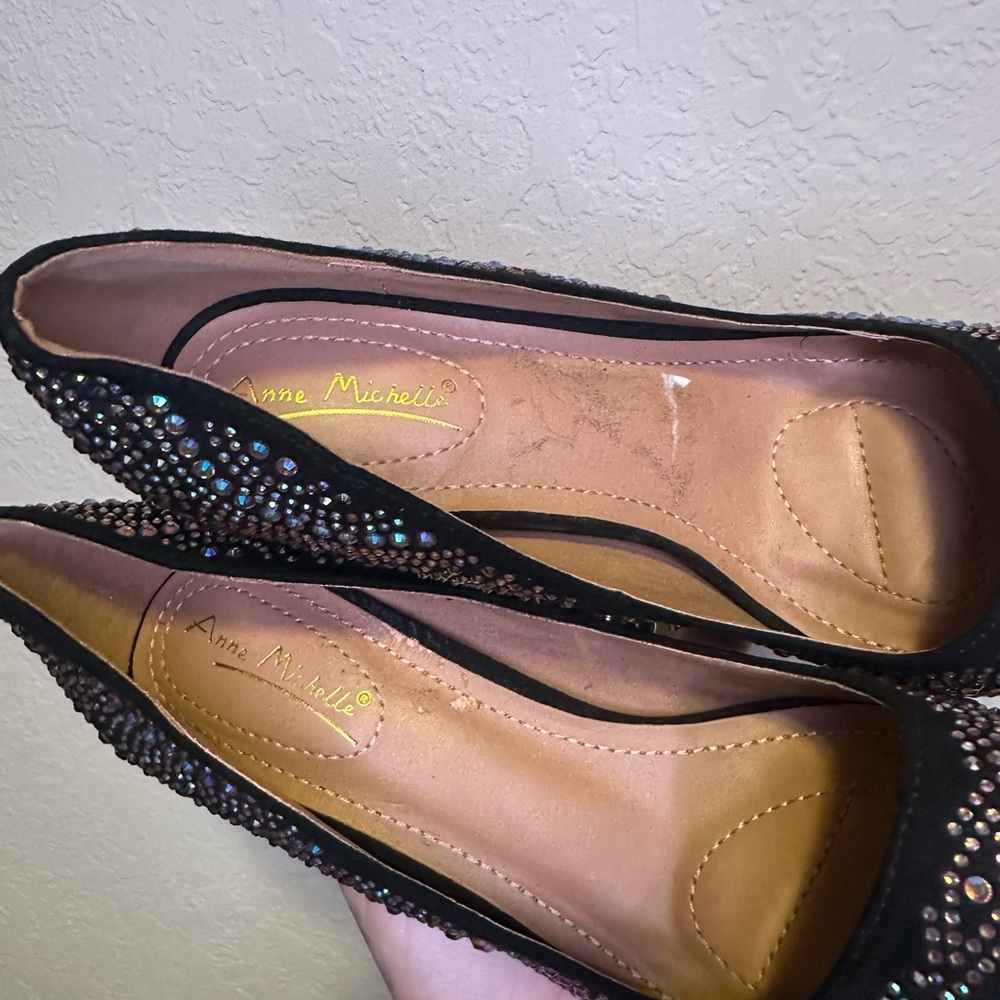 Anne Michelle Black Sparkly Rhinestone Stiletto 4.5” Heels Size 8 - Picture 3 of 8